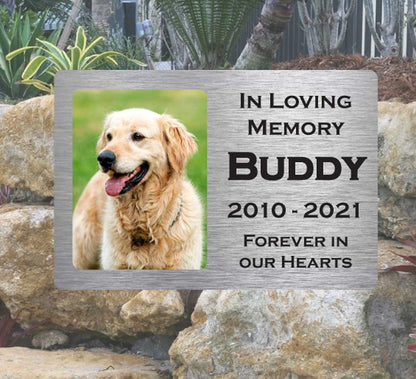 Custom Pet Memorial Plaque with Photo - Personalized Grave Marker in Brushed Aluminum for Outdoor Use