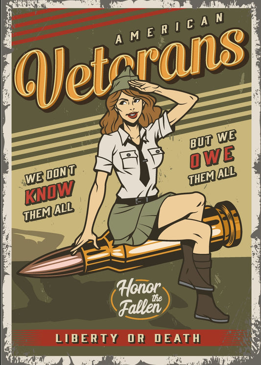 American Veterans Girl - Retro Sign - Metal Novelty Funny Sign