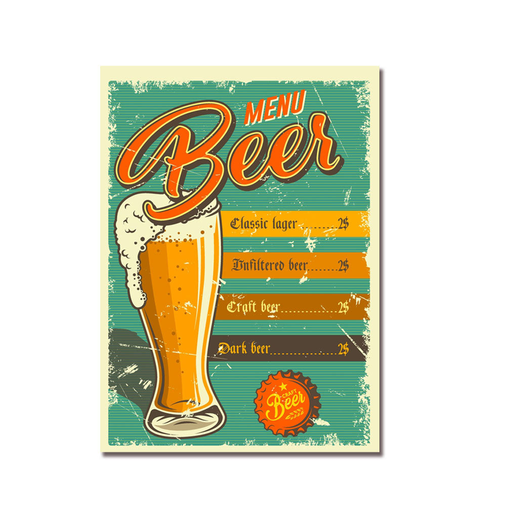 Beer Menu Blue - Retro Sign - Metal Novelty Funny Sign