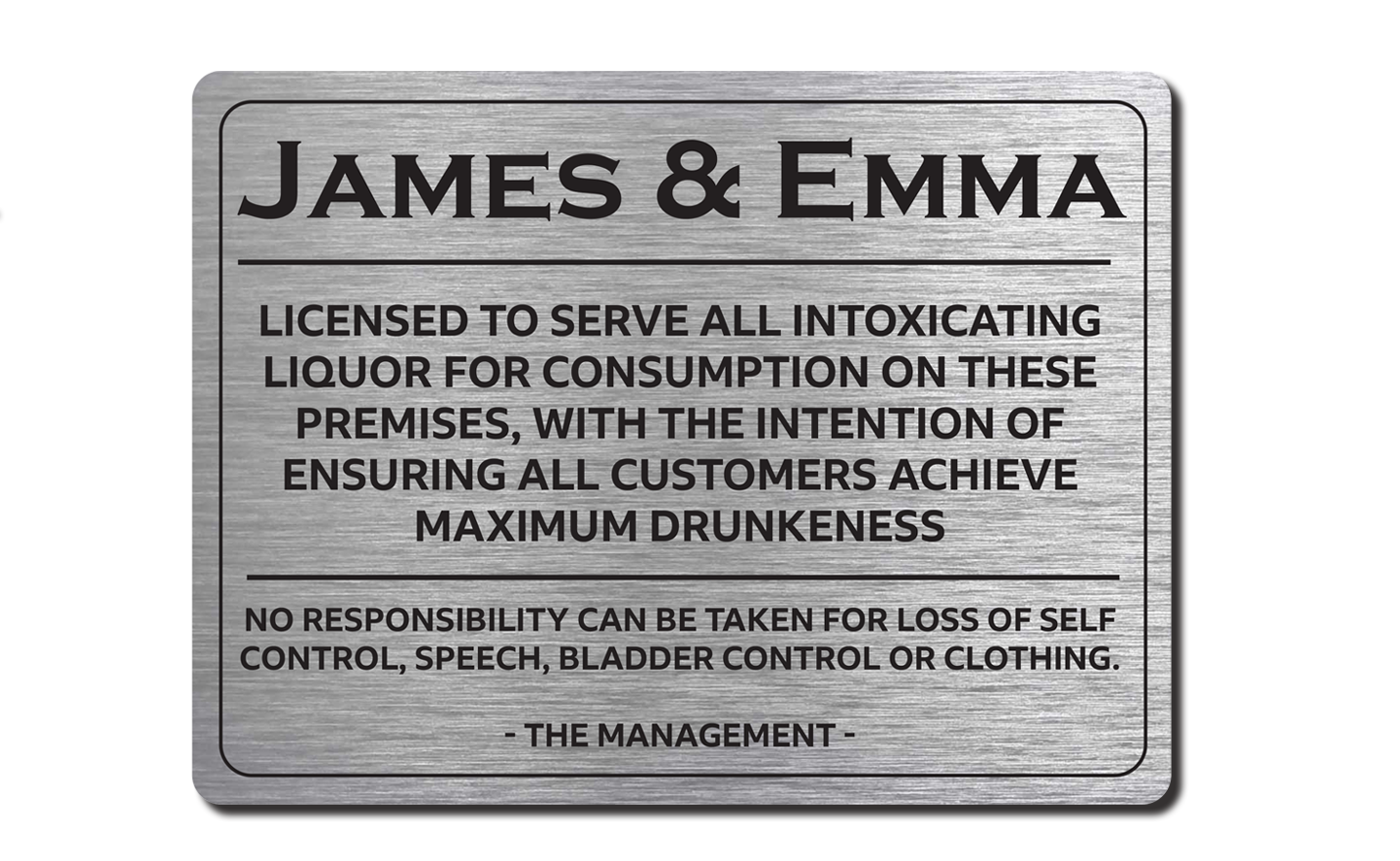 Personalised Brushed Aluminium Bar Pub Man Cave Sign - Joke License - British Style