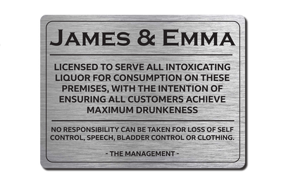 Personalised Brushed Aluminium Bar Pub Man Cave Sign - Joke License - British Style